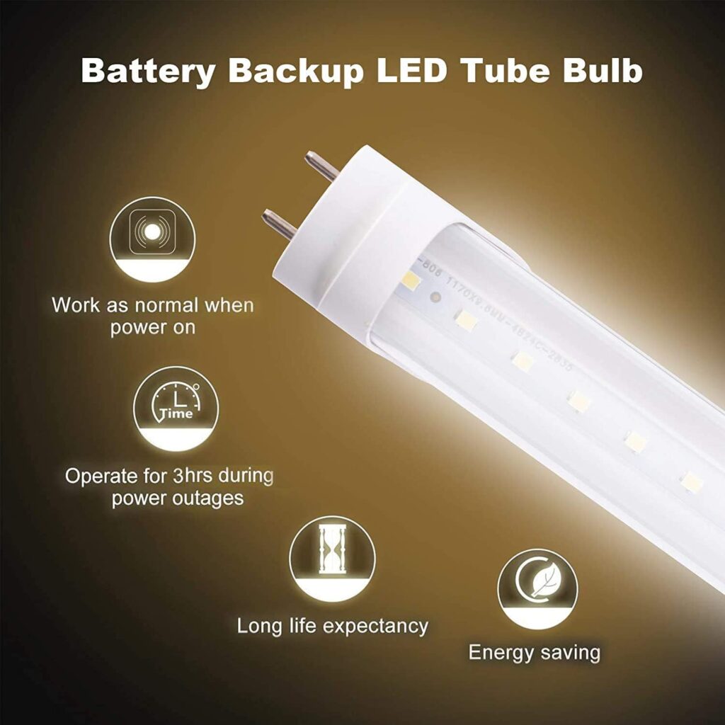 6 Pack T8 LED Emergency Tube Light, 4 Foot 20W AC100-277V White Daylight G13 Base 4ft Emergency Lamp for Home Power Failure Ballast Bypass Fluorescent Tube Light Replacement(Clear Cover, 6 Pack)