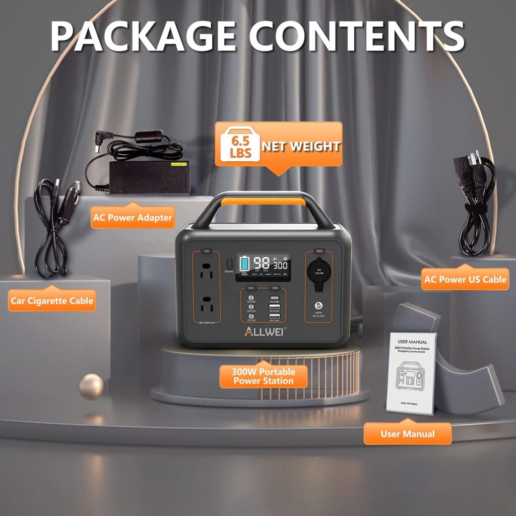 ALLWEI Portable Power Station 300W(Peak 600W), 280Wh Solar Generator with USB-C PD60W, 110V Pure Sine Wave AC Outlet, 78000mAh Backup Lithium Battery for Outdoor Camping Travel Emergency Home Blackout
