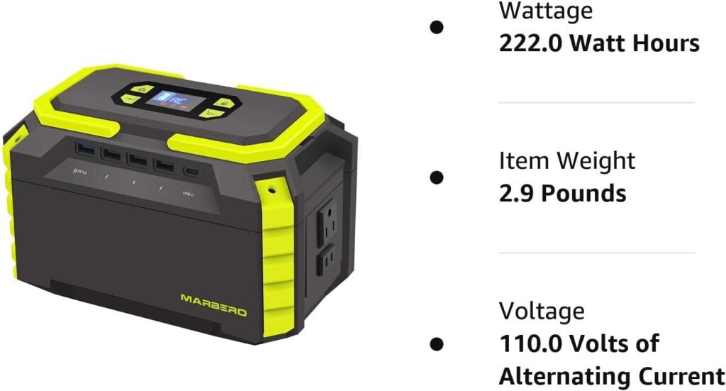 MARBERO Portable Power Station 150Wh Camping Solar Generator Laptop Charger with 110V 150W Peak AC Outlet, DC Ports, USB Ports LED Flashlights for CPAP Home Camping Emergency